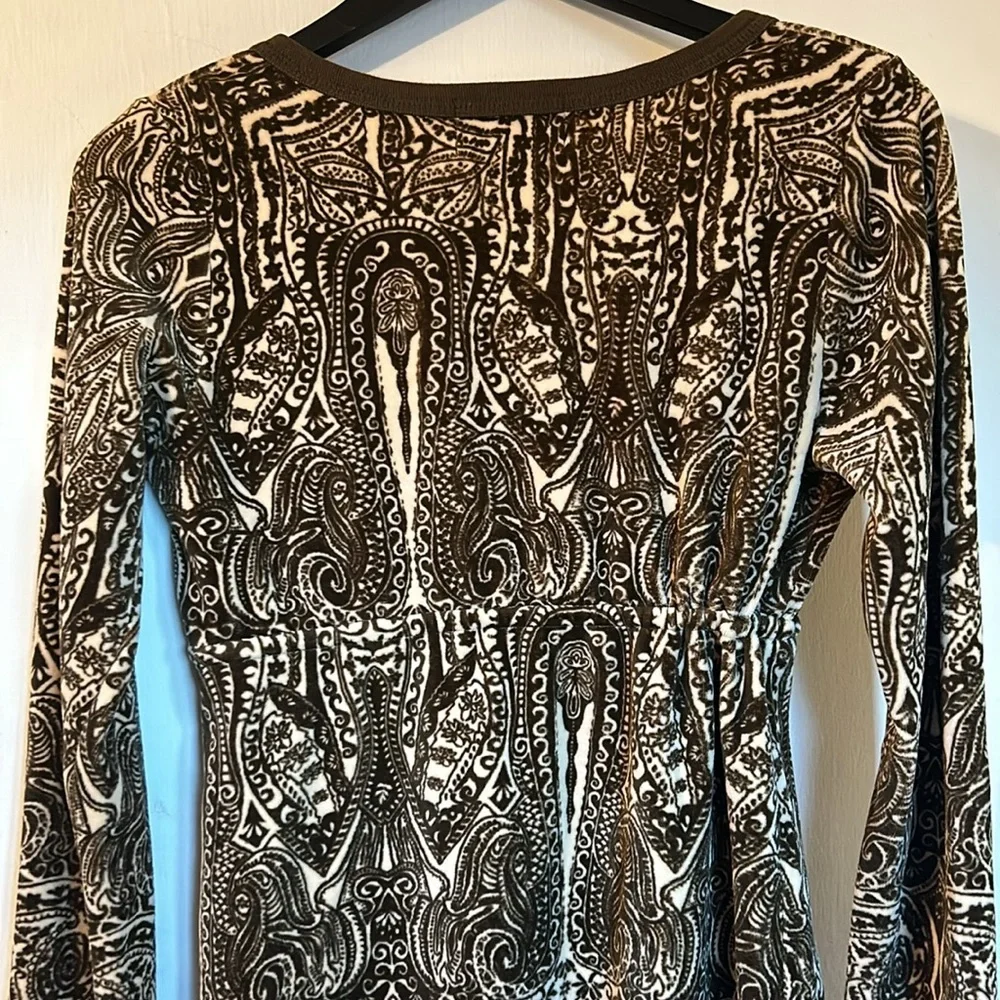 Y2K Juicy Couture Paisley Velour Olive & Tan Umpire Waist Drawstring Dress M - Picture 7 of 11